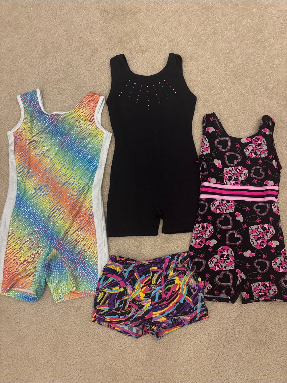 Girls Danskin Gymnastics Dance Bundle - Leotards Unitards and Shorts - Size 6/6X